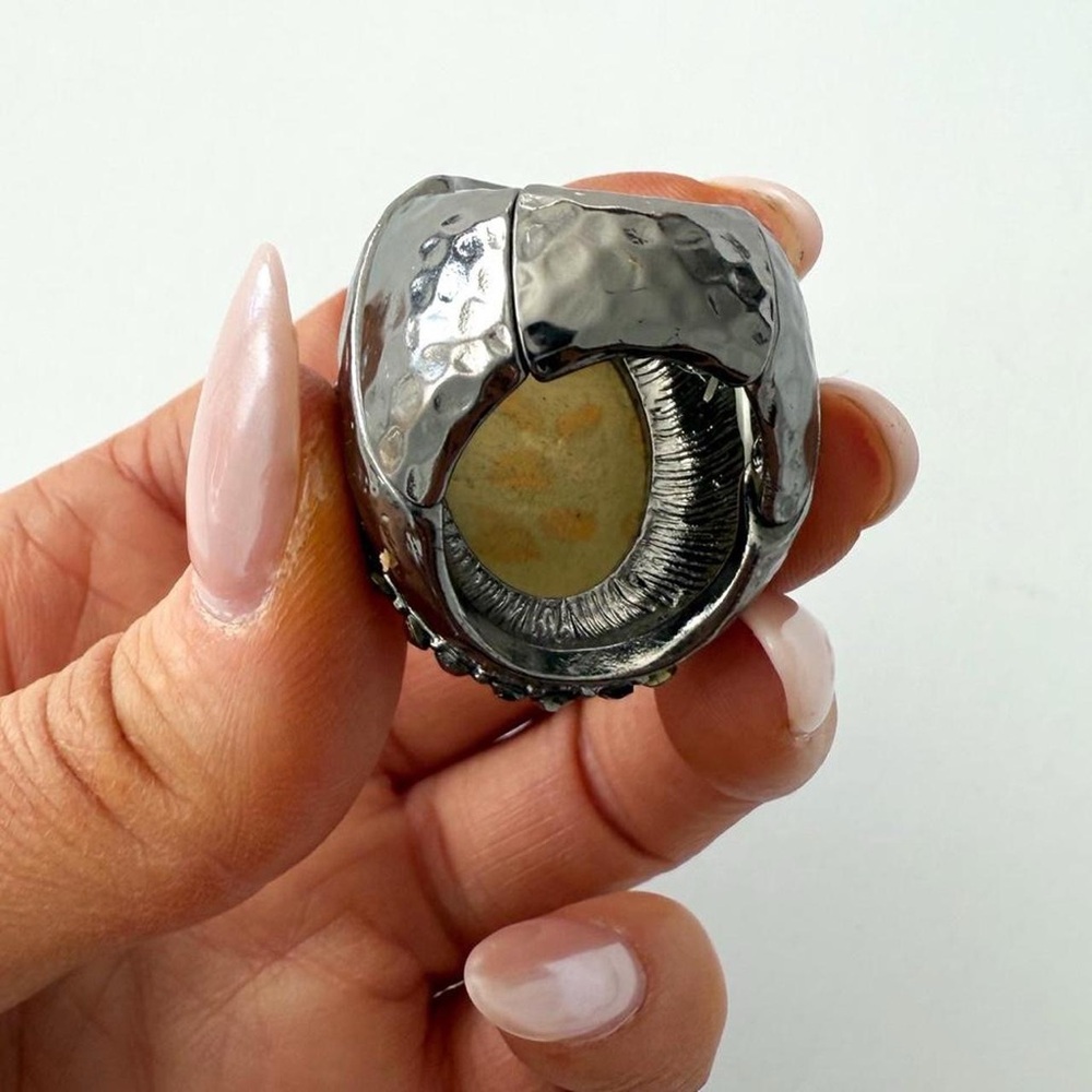 Chunky Leopard Print & Rhinestone Statement Cocktail Ring - Adjustable - Picture 4 of 8